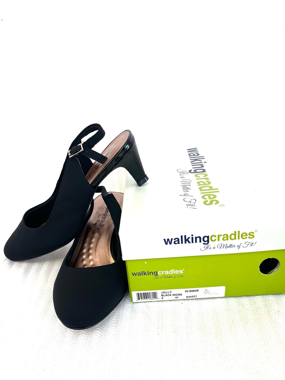 Walking Cradles Black Slingback Block Heel Pumps